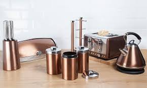 Copper pots copper kitchen buy kitchen kitchen tools kitchen gadgets how to polish copper copper handles handmade copper cookware set. Swan Eight Piece Kitchen Set In Copper Or Red With Free Delivery Kitchen Sets Kitchen Storage Canisters Copper Kitchen Canisters