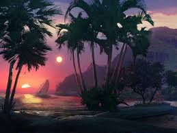 Sunset Beach Palm Trees Sea Art Background Toppng
