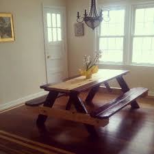 Idea Saw Off Just Below Table Top And Rebrace For A Low Level Table Saw Off Benches For Low Level Dining Room Table Dining Room Design Picnic Table Bench