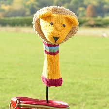 Hand knit golf club headcovers, one cover or in a set. Lion Knitted Golf Club Cover Chunkichilli