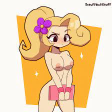 1girls accessory activision animated animated gif areola areolae  black eyes blonde hair blush breast squeeze breast squish breasts casual  clavicle coco bandicoot collarbone color colored completely nude computer  covered