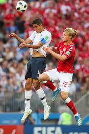 Raphael Varane Of France Competes With Kasper Dolberg Of Denmark Raphael Varane Competing Fifa World Cup