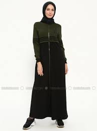 Fermuarli Spor Ferace Haki Fashion High Neck Dress Dresses