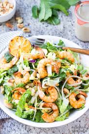 Place the asian greens and cilantro into a large salad bowl. Healthy Grilled Asian Thai Shrimp Salad Recipe Wicked Spatula