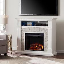 It heats the area, accommodates your television in style, and also serves as an entertainment center. Southern Enterprises Conway 45 75 In Electric Fireplace Tv Stand In White With White Faux Stone Hd90305 The Home Depot