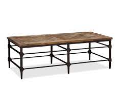 A perfect blend of rustic and industrial style, this beautiful collection will blend seamlessly in your living space. Parquet Reclaimed Wood Metal Rectangular Coffee Table 54 L Pottery Barn