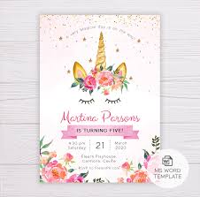 Unicorn invitation unicorn pool party birthday invite | etsy. Unicorn With Pink Flowers Invitation Template Dgtally