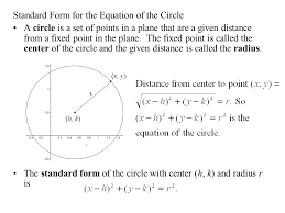 A study of the equation of a circle in standard and general forms is presented. Standard Form For The Equation Of The Circle Ppt Video Online Download