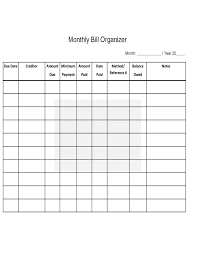 monthly bill organizer chart free download