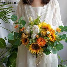 25 sunflower wedding ideas to brighten your big day. Janevini Vintage Bridal Bouquets Yellow Sunflower Wedding Flowers Ramo De Novia Artificial Silk White Peony Bouquet Mariage 2019 Wedding Bouquets Aliexpress