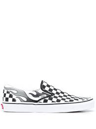 Black And Grey Slip On Vans Vans Slip On Checkerboard Flame Sneakers Black In 2020 Vans Slip On Vans Sneakers