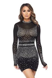 Mariah Longo Banjul 2018 Long Sleeve Mesh Dress Mini Black Dress Bodycon Dress