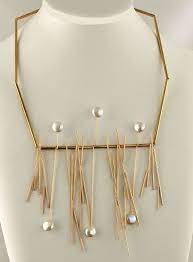 Betty Cooke Modernist 14k Gold W Pearls Necklace Vintage Modern Jewelry Art Jewelry Contemporary Modernist Jewelry