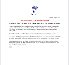 The middle name of meghan and harry's daughter recalls her late grandmother princess diana, harry's mother. Xqhisbxzrsmpcm