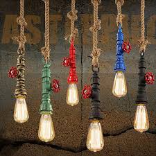 Diy Loft Retro Industriele Vintage Steampunk Waterleiding Kleurrijke Hanglamp E27 Henneptouw Licht Voor Bar Restaurant Koperen Buizen Touw Verlichting Buislamp