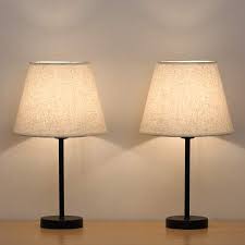 Modern Bedside Lamps Table Lamp Set Of 2 Desk And Nightstand Lamps For Bedroom Office Dorm Living Room With Mini Metal Base And White Linen Shade Black In 2020