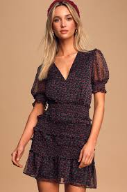 Behati Black Floral Print Puff Sleeve Smocked Mini Dress In 2020 Floral Dress Black Puff Sleeve Dresses Dresses