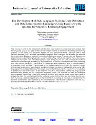 Pdf The Development Of Sql Language Skills In Data Definition And Data Manipulation Languages Using Exercises With Quizizz For Students Learning Engagement