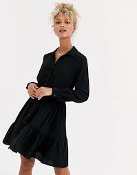 New Look Tiered Shirt Dress In Black Asos New Look Shirt Dress Dresses