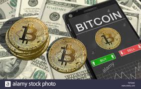 Smartphone With Bitcoin Chart And Golden Bitcoins On 100