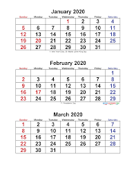 Jan Feb Mar 2020 Calendar 3 Months Per Page Free Printable 2020 Calendar Templates Calendar Template Calendar Calendar Printables