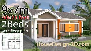 This example clearly shows that by placing the shower in the background, we make the small room seem twice as large. House Design 3d 9x7 Meter 30x23 Feet 2 Bedrooms Gable Roof House Design 3d