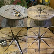 Cable Drum Table Compass Wooden Spool Tables Wood Spool Furniture Wood Spool Tables