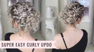 One timeless look is a large, chunky braid that works its way from the side of the head across the back. Super Easy Curly Updo Youtube Easy Curly Updo Curly Hair Up Easy Hair Updos