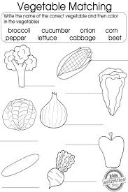 These Vegetable Coloring Pages Have A Matching Game For Veggie Educat Activities For Kindergarten Children Vegetable Coloring Pages English Worksheets For Kids