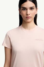 T-shirt en coton à logo et perles Rose Clair