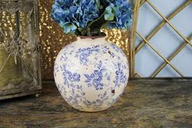 Mavi Cicekli Dekoratif Seramik Yuvarlak Vazo 20 Cm Dekoima Da Seramik Vazo Cesitleri Modelleri En Uygun Fiyatlar Kanpanyalar Dekoima D Home Decor Vase Decor