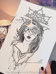 A lady face in black and grey colors tattoo design. Instant Download Tattoo Design Lady Face Flower Floral Tattoo Printable Stencil Template Mandala Tattoo Design Tattoo Stencils Mandala Tattoo