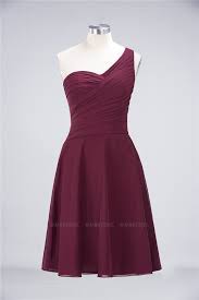 Chic One Shoulder Short Burgundy Affordable Bridesmaid Dress With Ruffle Knee Length Bridesmaid Dresses Short Bridesmaid Dresses Chiffon Bridesmaid Dresses Short