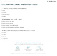 Quiz Worksheet Surface Weather Maps Isobars Study Com
