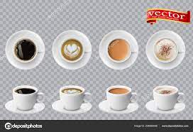 3d Realistic Different Sorts Of Coffee In White Cups View From The Top And Side Cappuccino Latte Americano Espresso Cocoa Stock Vector Image By C Microphoto1981 Gmail Com 204093090