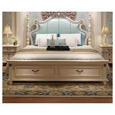 Modern European Solid Wood Bed Fashion Carved Leather French Bedroom Furniture Bng0011 Mebel Perabot Kamar Tidur Set Tempat Tidur