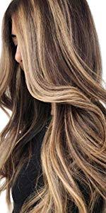 If you think the middle part of the wig looks frizzy. Amazon Com Lab Eh Tape In Hair Extensions Human Hair Balayage Hair Extensions 14inch Chocolate Brown Highlighted Honey Blonde Ombre Real Remy Tape In Hair Extensions 20pcs 50g Beauty