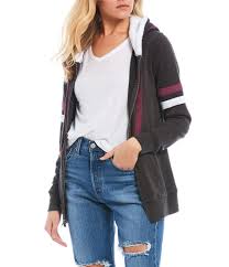 Miss Chievous Varsity Stripe Long Sleeve Zip Up Hoodie