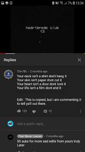 Stream tracks and playlists from heartbreak club on your desktop or mobile device. Heartbreak Club K3 Replies The Fbi 2 Months Ago Your Neck Isn T A Shirt Don T Hang It Your Skin Isn T Paper Dont Cut It Your Heart Isn T A Door Dont Lock It