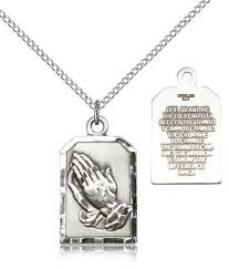 Praying hands necklace, religious necklace, beaded religious necklace, silver plated religious necklace, silver plated praying hands eskosjewels. Sterling Silver Praying Hands Pendant With Serenity Prayer