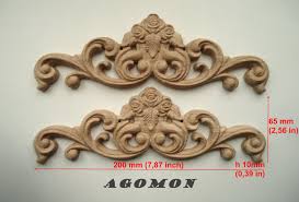 Wooden Carved Ornament C Set Of 2 Pieces Onley Sticker Decorations Furniture Decor Applique Wood Carving Decorative Wood Pieces Furniture Decor Carving
