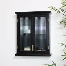 Here, just two cabinets have the glass doors and the upper cabinets have solid doors. Black Reeded Glass Wall Cabinet