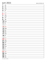Alle feiertage und eigene events hinzufügen. Monatskalender Juni 2021 Monats Terminkalender Kostenlos Ausdrucken Pdf