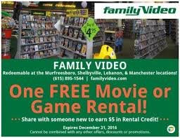 Family Video Free Movie Or Game Rental Valid At 4 Tennessee Locations Family Video Shelbyville Free Movies