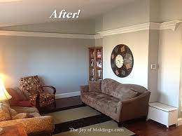 Before After Aaron S Livingroom Molding Makeover The Joy Of Moldings Living Room Remodel Basement Remodeling Small Basement Remodel