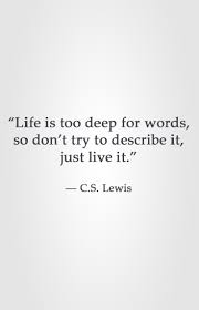 Life is too deep for words, so don't try to describe it, just live it."  -C.S. Lewis
