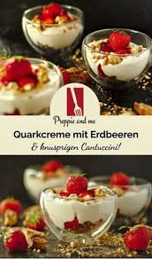 Unser Italienisches Menu Als Dolci Leichte Quark Joghurt Creme Mit Leckeren Cantuccini Und Erdbeeren Rezept Cantuccini Lecker Erdbeer Dessert