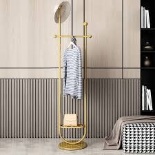The clothe racks have many vacant hanging if you have a smaller room, then placing a cloth racks can create an illusion of wider space in your room. 1850mm Gold Modern Simple Line Design Cloth Rack With Shelf
