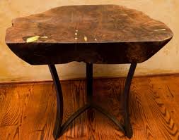 For sale :california redwood burl coffee table.this slab was cut over a hundred years ago,and sat until this table recreation,and completed.this burl table. Live Edge Buckeye Burl Coffee Table With Stone Inlay By Natural Wood Edge Creations By Rick Griggs Seen At Private Residence Scottsdale Wescover