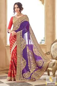 Eye Catching Latest Designs Purple Red Pure Georgette Designer Saree For Wedding Recept Saree Designs Designer Sarees Online Bridal Fashion Designers
